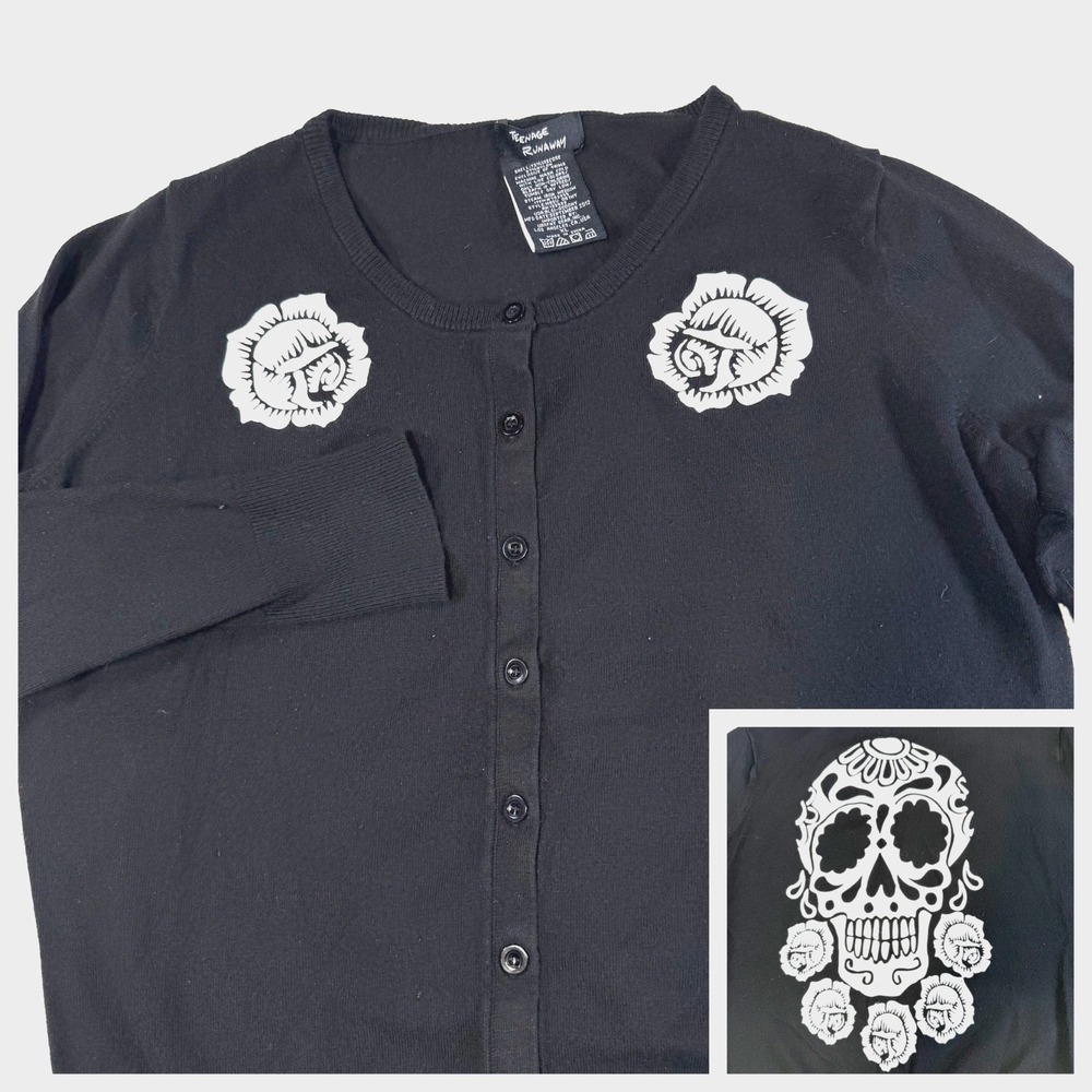 Teenage Runaway Cardigan Sweater Button Up Sugar Skull Gothic Women's Juniors XL